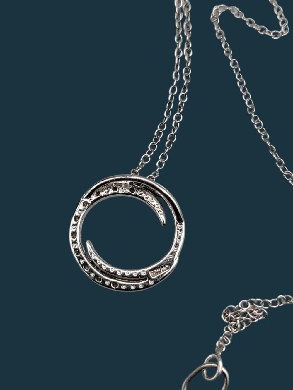 Charles Winston Sterling Silver Diamond Circle Pendant Necklace 19" 925 Chain CW - Picture 11 of 14